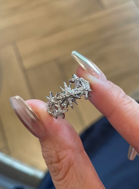新款中古风闪钻星芒戒指女清冷感朋克个性叠戴爆闪开口可调节潮