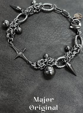 美作原创MAJOR 高级感钛钢星月铆钉可调节手链「星映」珠子女手链