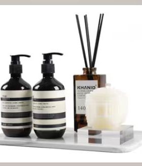 样板房新中式卫生间摆件轻奢银色托盘香薰蜡烛毛巾摆放组合套装品