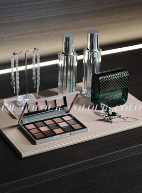轻奢卡其香槟梳妆台组合摆件托盘香薰首饰胸针粉底液化妆刷样板房