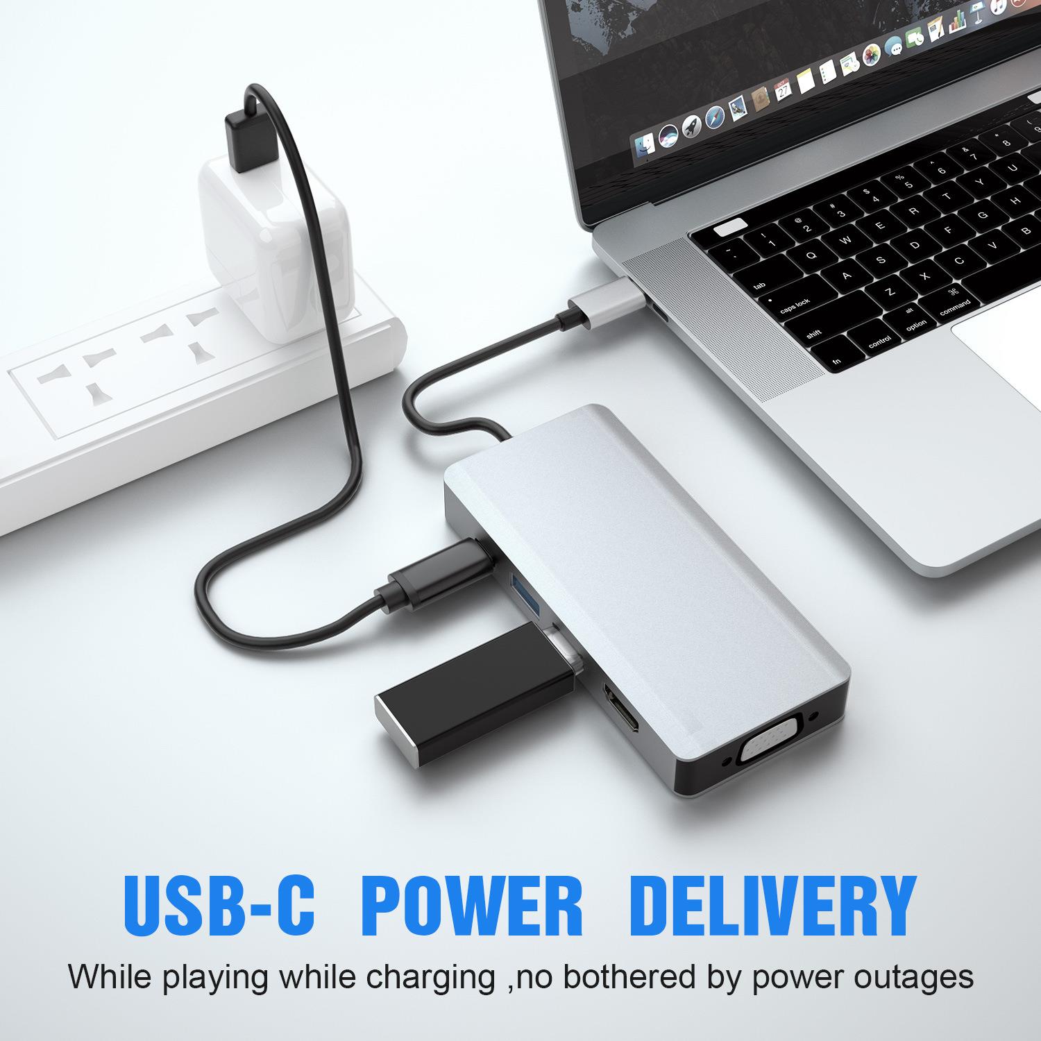 供应PD充电/VGA/USB3.0*2/HDMI多接口转换器 2K/4K 五合一扩展坞 - 图3