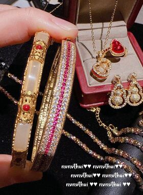 金弦线车花太阳花路路通宝石项链 富贵迷人 蔷薇红宝渐变闪钻手镯