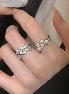 锆石星星双层戒指女气质小众高级感轻奢食指戒精致水波纹开口戒子