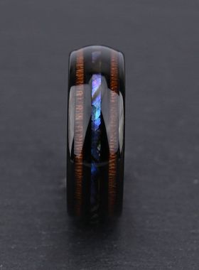 8宽电黑色钨钢戒指镶嵌天然海贝和夏威夷木高纯手工男士高档戒指