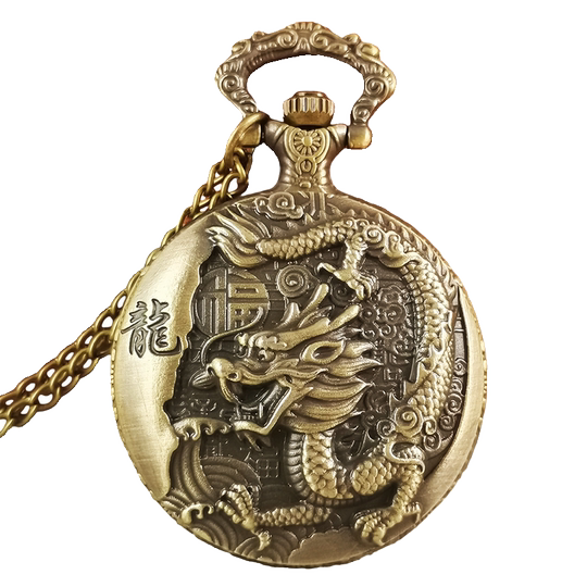 Retro zodiac pocket watch that can hold photos of the Year of the Dragon