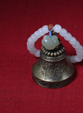 新款和田白玉手链 老型珠7*8和田玉如意锁吊坠 配南红转运珠手串