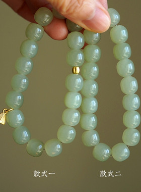 和田玉青玉老形手串 9*10晴水色手串老料青玉简约女款手饰礼品