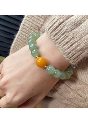 青海料和田青白玉手链女蜜蜡饰品