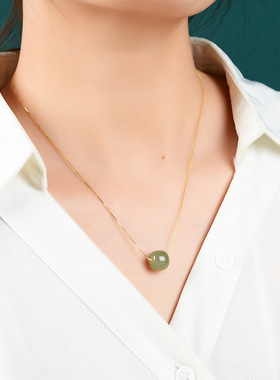 天然和田青白玉路路通女diy吊坠