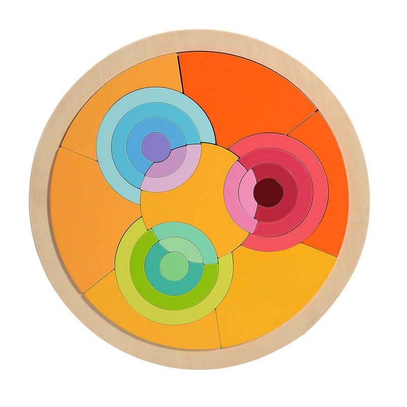 圆形彩虹积木拼图儿童圆盘环形七彩创意智力拼板幼儿园儿童玩具