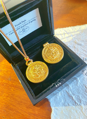 新中式国风古法金招财貔貅罗盘吊坠项链女古风毛衣链长款送女友礼