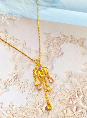 新中式国风 她如烟花灿烂星如雨烟花项链吊坠链 流苏可爱锁骨链女