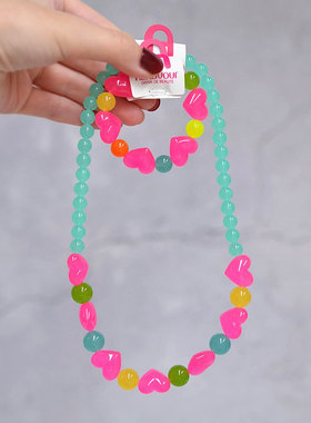 日韩GRAIN de BEAUTE儿童饰品爱心彩虹荧光醋酸手链项链SL0315
