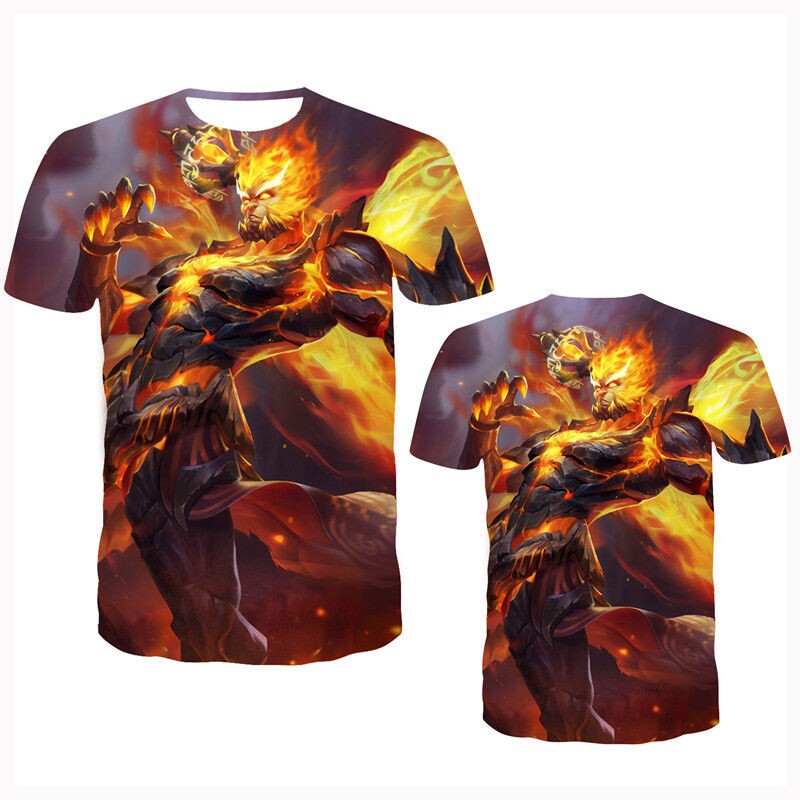 王者荣耀衣服王者荣耀衣服男短袖t恤地狱火至尊宝鲁班马超神威中小学生衣服。