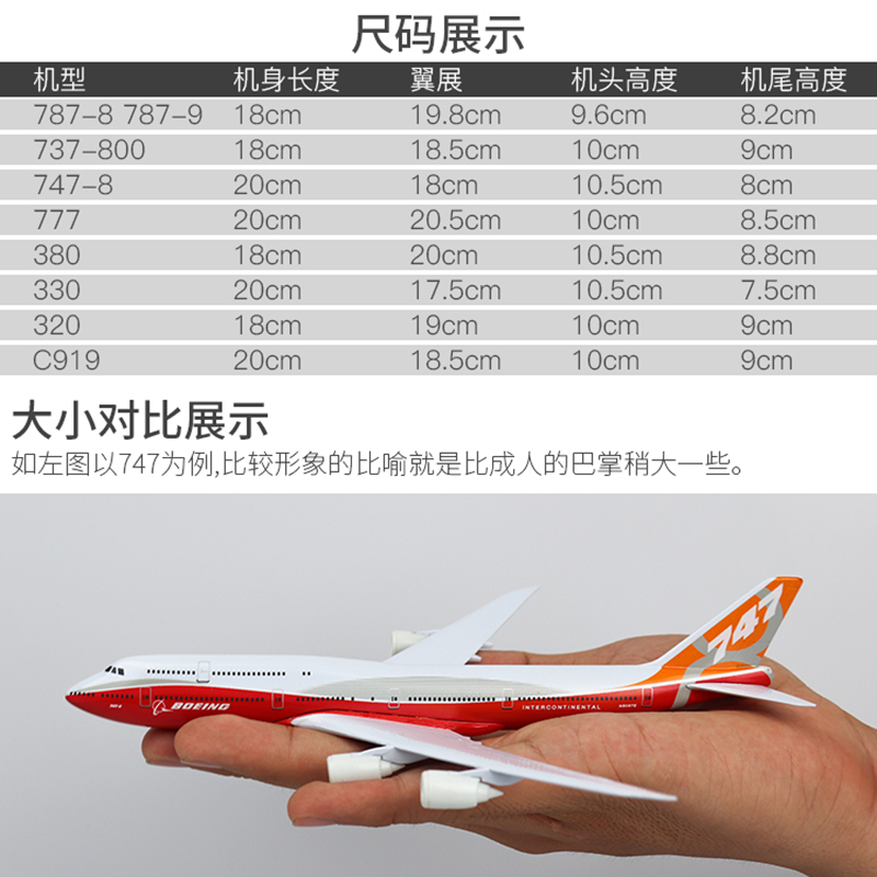 合金客机飞机模型玩具南航B787 777 737波音B747商飞c919空客A380-图0