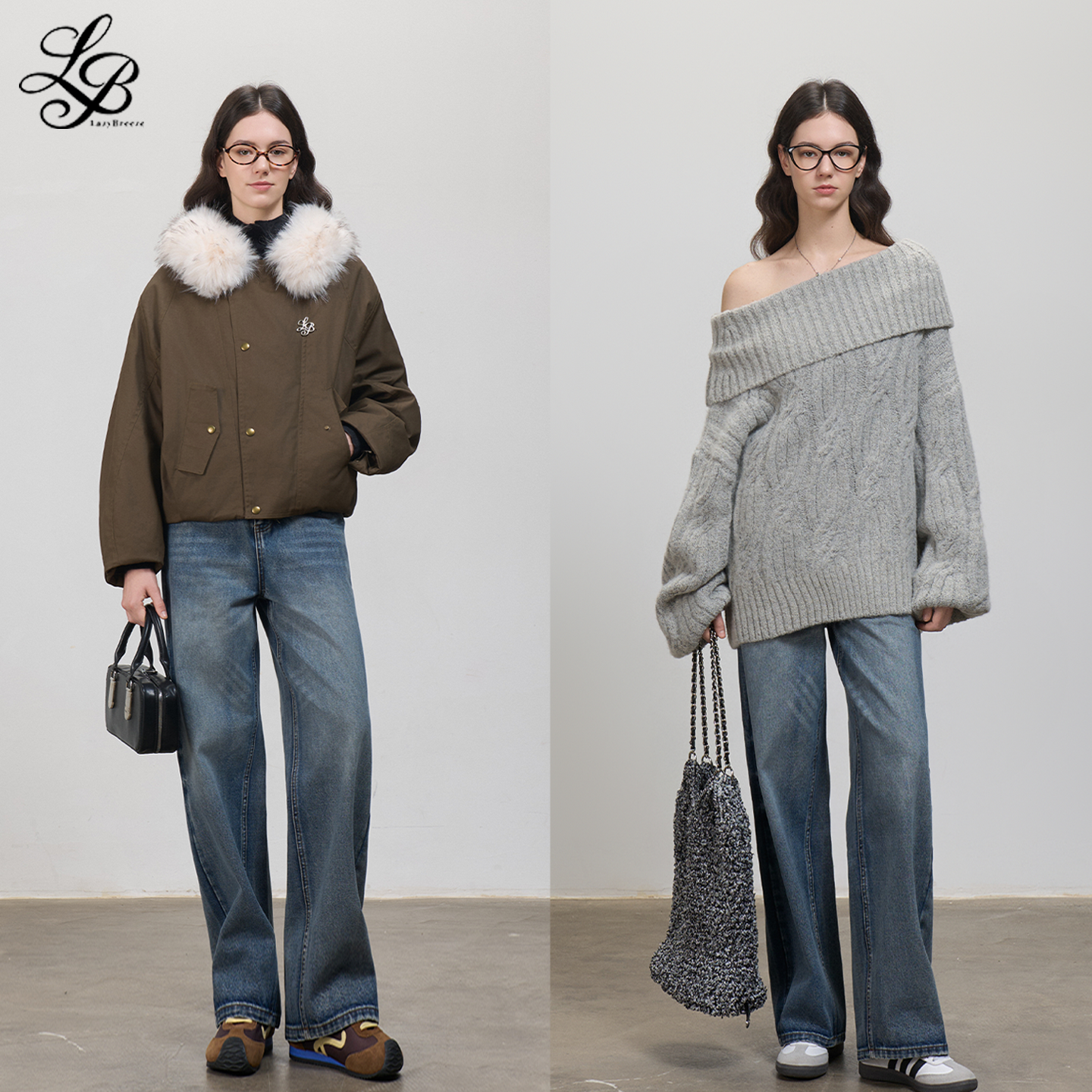 LazyBreeze秋季新款窄版阔腿牛仔裤女百搭显瘦休闲复古蓝色直筒裤 - 图3