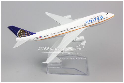 美国联合航空 UNITED 波音 B747-400 合金 仿真 飞机模型 16cm - 图0