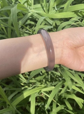 天然灰玛瑙手镯冰种玉髓女帝王紫玉镯子烟灰玉石原色烟紫色保真