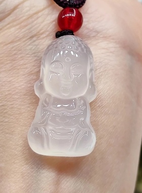 真品天然高冰玉髓玛瑙宝宝佛吊坠挂件玉石高冰挂件带国检证书包邮