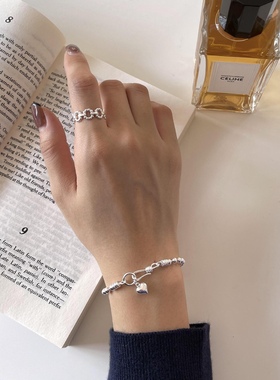 折-韩国925纯银小爱心圆珠环扣手链个性珠链圆珠轻奢小众手饰17cm