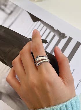 清仓925纯银不规则双层戒指金色银色小众设计ins风银饰百搭指环女