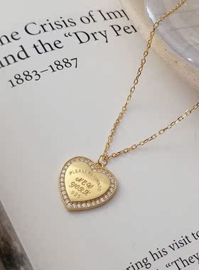 欧美s925纯银镶钻字母爱心形项链轻奢金色微镶刻字2021新款项坠女