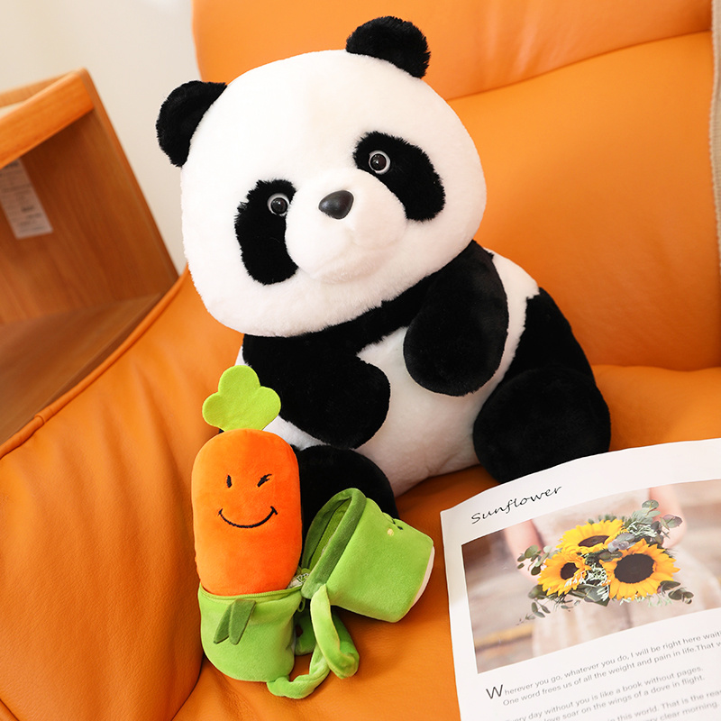 背竹筒熊猫毛绒玩具可爱竹子小熊猫公仔玩偶睡觉抱娃娃父亲节礼物 - 图0
