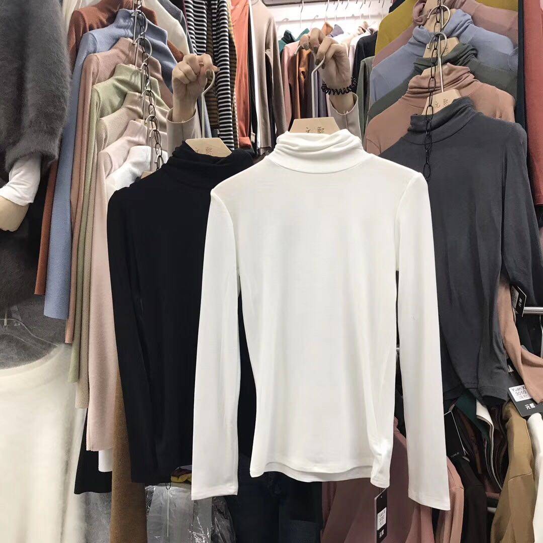 2025早春高领莫代尔打底衫女堆堆领黑色内搭修身韩版时尚洋气上衣,淘宝优惠券,粉丝福利购,淘宝优惠卷