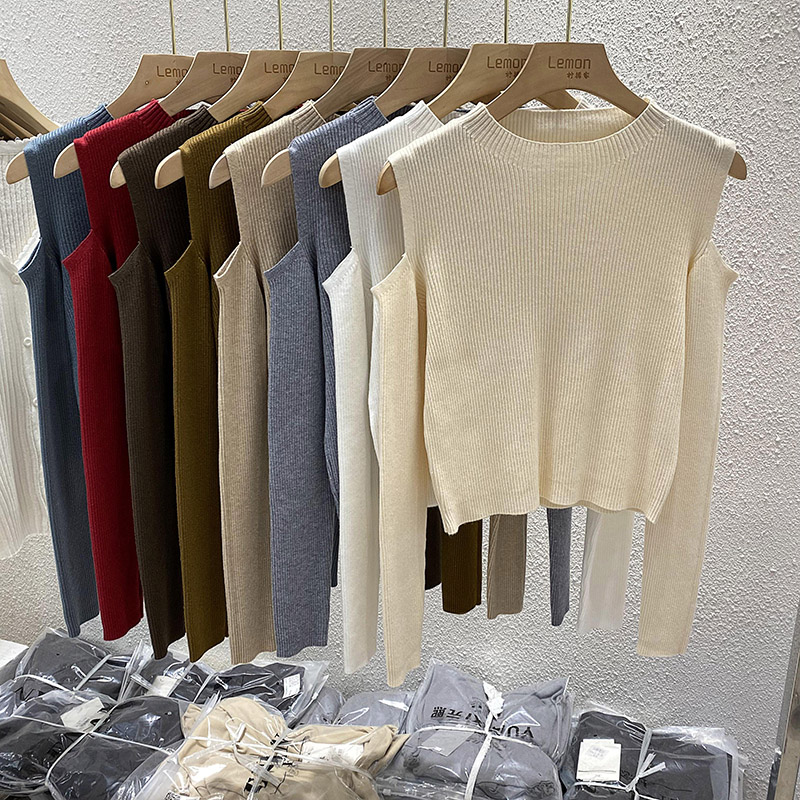 2025早春黑色镂空针织衫女红色露肩短款上衣修身显瘦内搭打底毛衣,淘宝优惠券,粉丝福利购,淘宝优惠卷