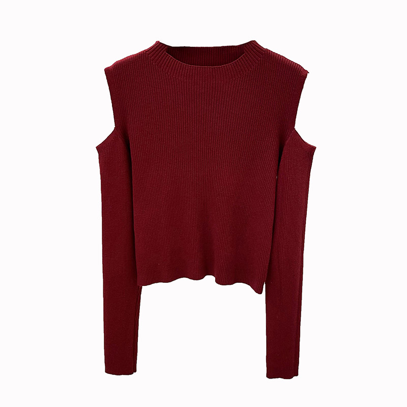 2025早春黑色镂空针织衫女红色露肩短款上衣修身显瘦内搭打底毛衣,淘宝优惠券,粉丝福利购,淘宝优惠卷