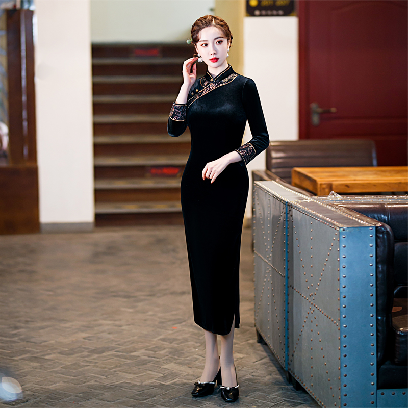 秋冬款高端改良金丝绒旗袍高级感冬季加绒加厚年轻款妈妈秋天礼服 - 图2