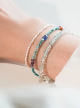 「西溪子」新中式天然绿松石多宝手链S925星座手链项链全套