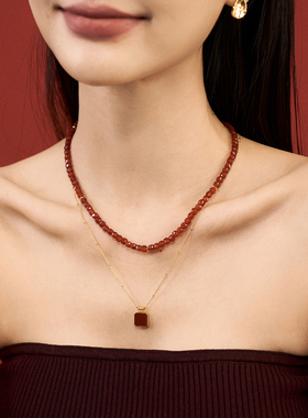 VOGUEWANG原创设计新年款925纯银镀金色高端红玛瑙串珠项链礼物女