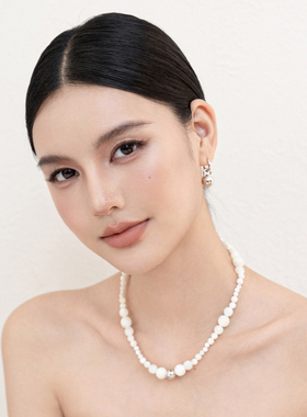 纯银天然白贝母渐变串珠国风项链