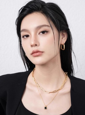 明星同款高端天然黑玛瑙叠搭项链