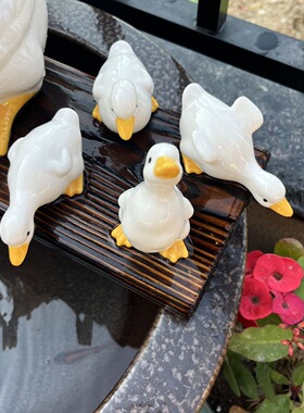 仿真鸭子陶瓷罐流水摆件鱼缸造景