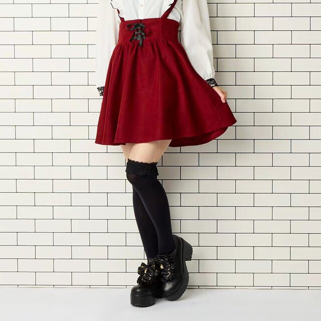 Japanese single women's lolita style sweet and cute corduroy suspender skirt with loose waist in spring, autumn and winter