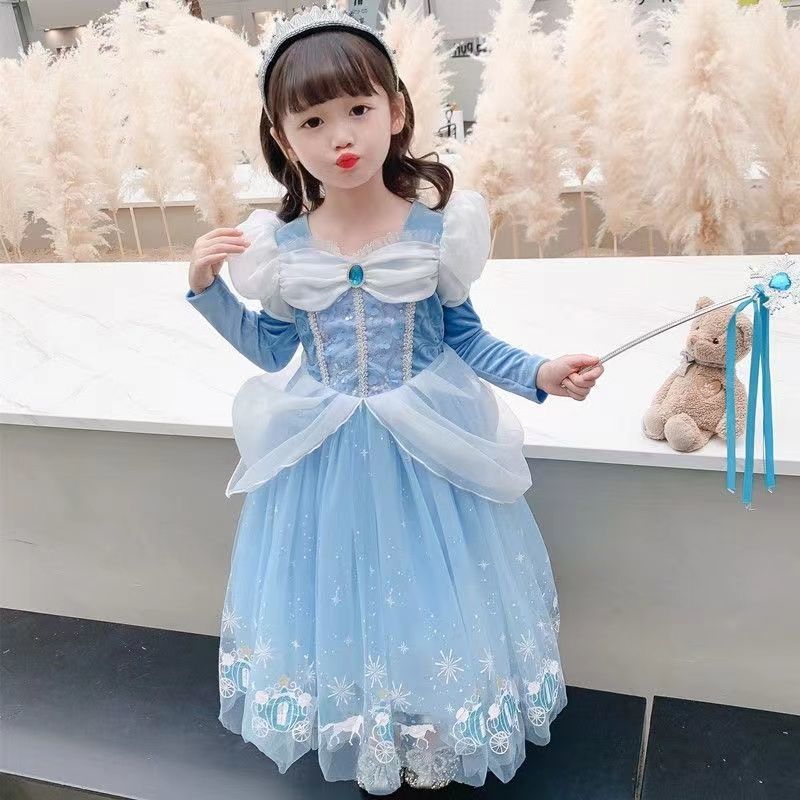 艾莎公主裙新款爱沙女秋冬季艾沙冰雪奇缘连衣裙安娜童话爱莎裙子 - 图1