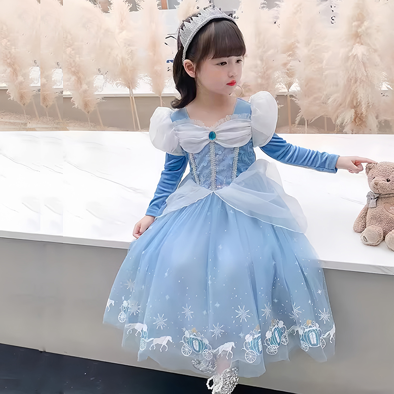 艾莎公主裙新款爱沙女秋冬季艾沙冰雪奇缘连衣裙安娜童话爱莎裙子 - 图0