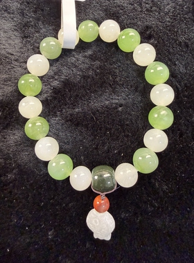 原创设计天然和田玉白玉碧玉多宝卡10圆珠手串编号318多样性发货