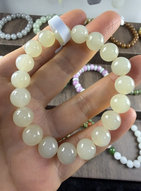 原创设计天然和田玉蜂蜜水卡10圆珠手串编号1046多样性发货