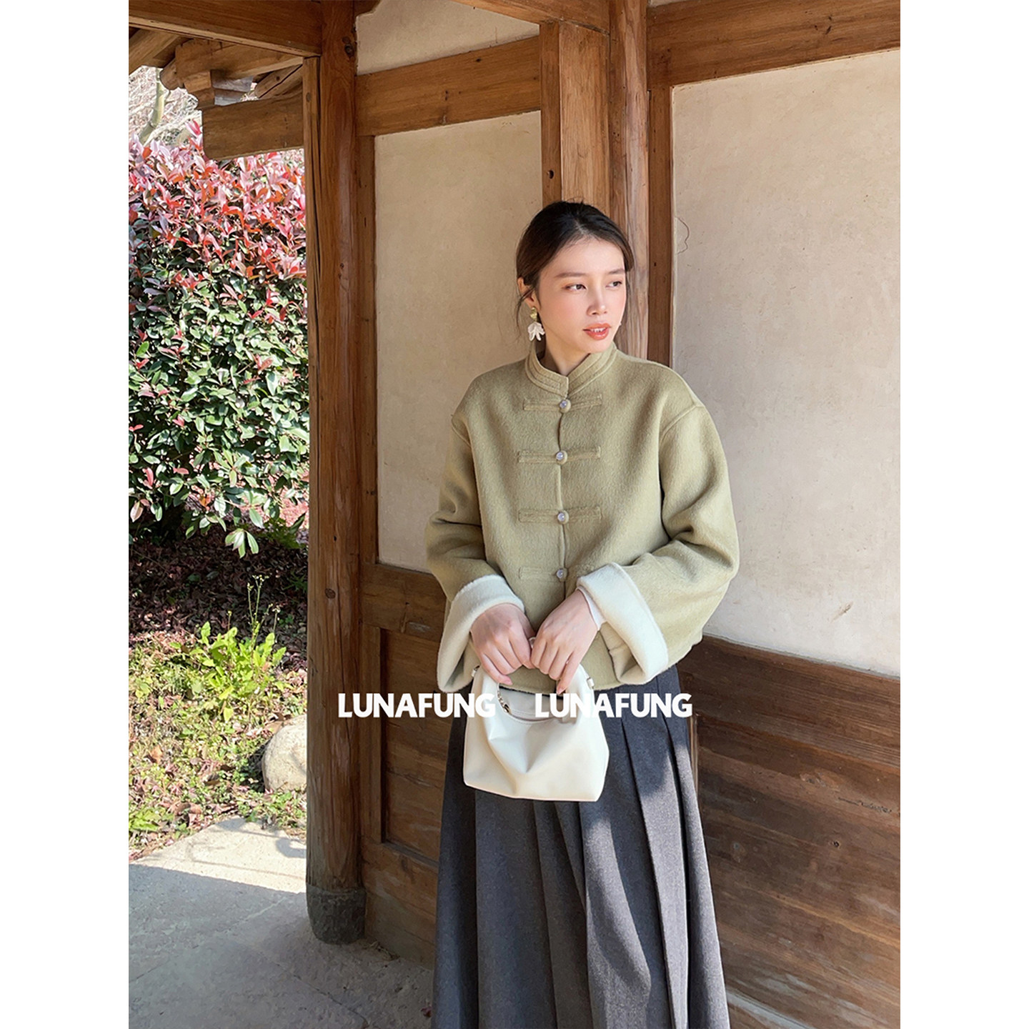 LUNAFUNG冯下文新中式双面呢外套女国风粉色短上衣徐艺洋同款羊毛,淘宝优惠券,粉丝福利购,淘宝优惠卷