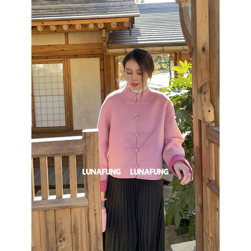 LUNAFUNG冯下文新中式双面呢外套女国风粉色短上衣徐艺洋同款羊毛,淘宝优惠券,粉丝福利购,淘宝优惠卷