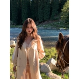 Хаки плащ, длинное пальто для отдыха, в корейском стиле, средней длины