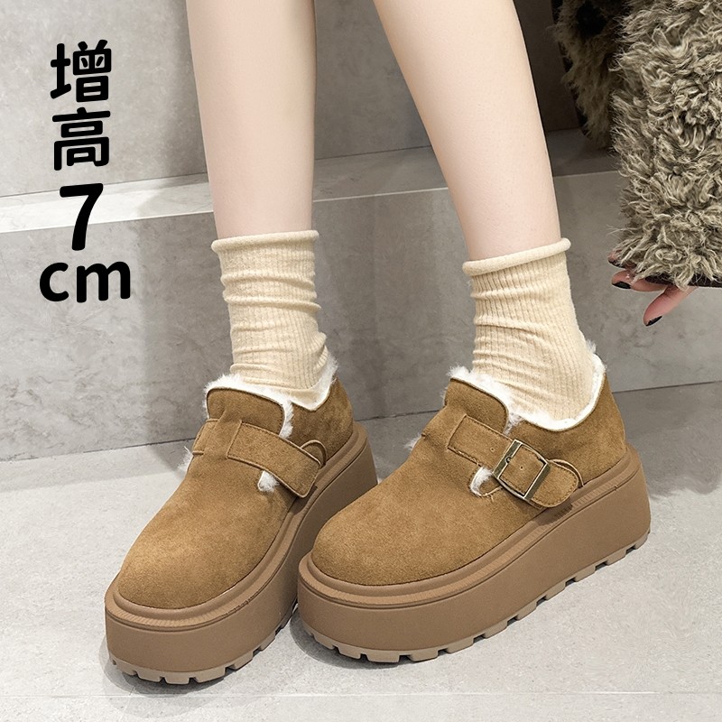 磨砂真皮内增高勃肯鞋女松糕厚底加绒保暖兔毛乐福鞋小码32 33 34,淘宝优惠券,粉丝福利购,淘宝优惠卷