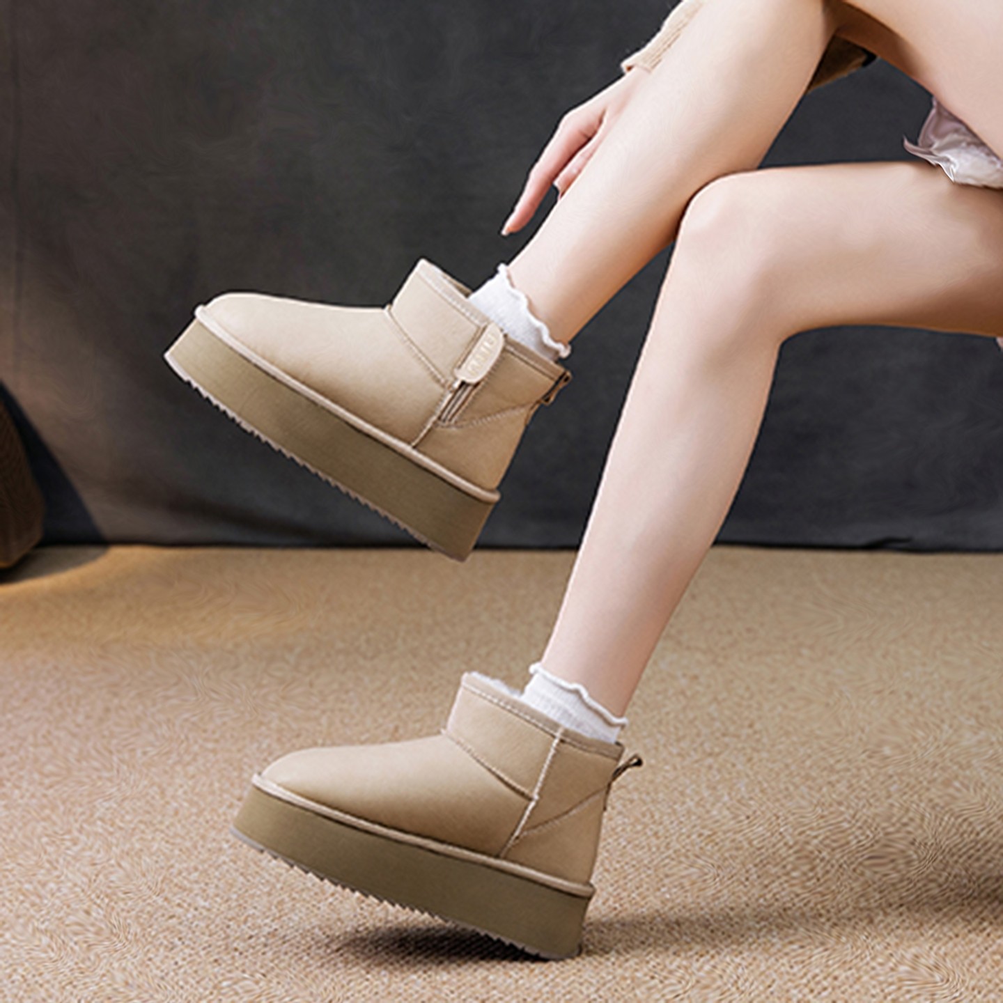 小码313233真皮防水雪地靴女松糕厚底羊皮毛一体侧拉链保暖短筒靴,淘宝优惠券,粉丝福利购,淘宝优惠卷