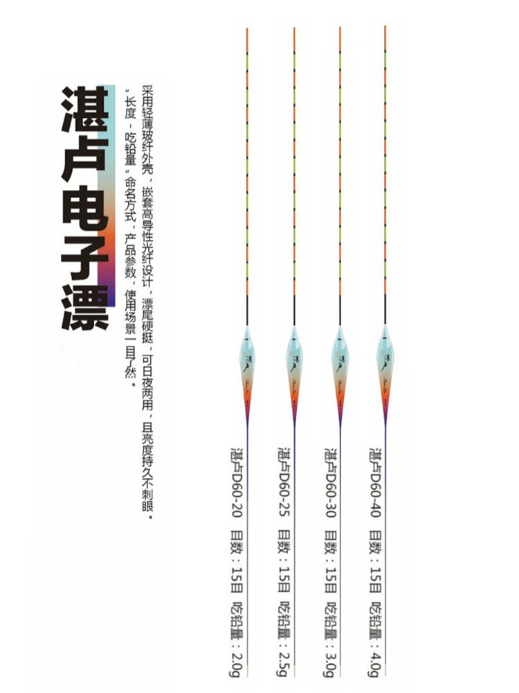 化氏湛卢2022电子漂D60纳米日夜两用钓鱼吃铅2345g浮漂夜光漂包邮 - 图2