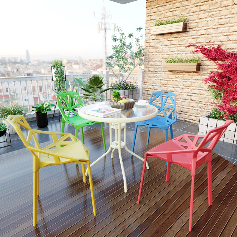 钢化玻璃圆桌洽谈桌椅组合户外小桌子现代简约铁艺餐桌休闲咖啡桌 - 图2