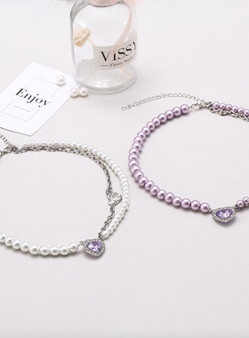 网红款ins风宋妍霏紫色爱心珍珠