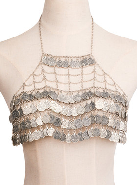 欧美夸张钱币流苏文胸链